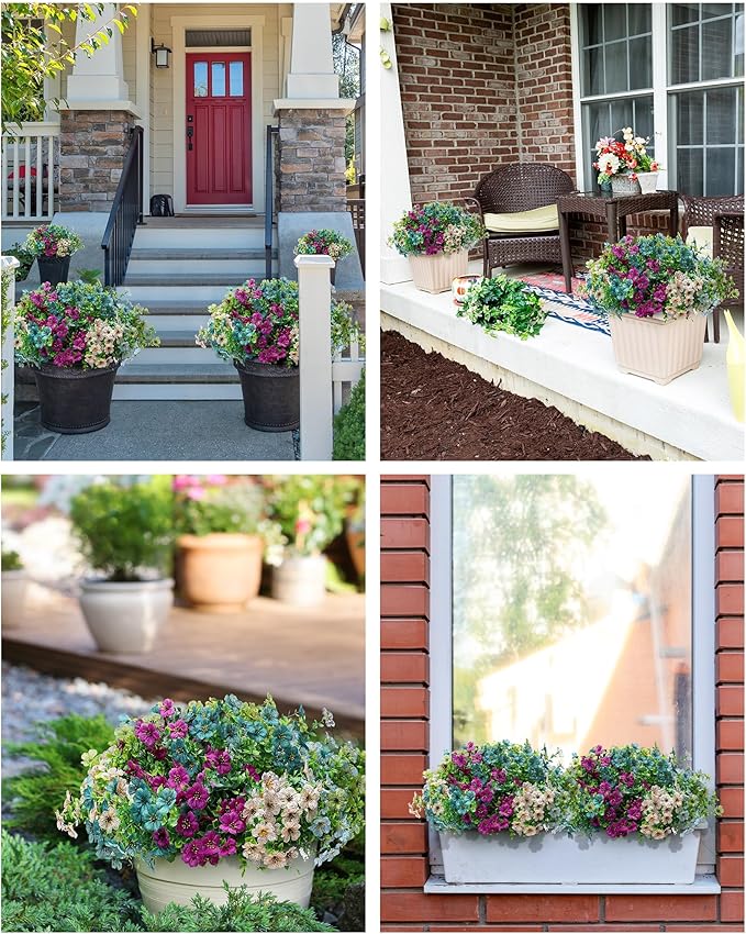 Artificial Flowers for Outdoor Decor, 16 Pack UV-Resistant Fake Colorful Silk Daisy Flowers, Perfect for Spring & Summer Decorating – Front Porch, Patio, Window Boxes, and Potted Plants