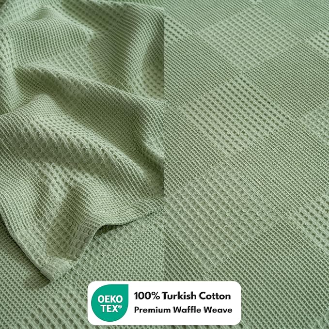 100% Turkish Cotton Blanket Twin Size Waffle Weave Blankets, Made in Turkiye, Light Airy Throw Bedspread (Mint Green, Twin Size Blanket 70 x 90 inch)