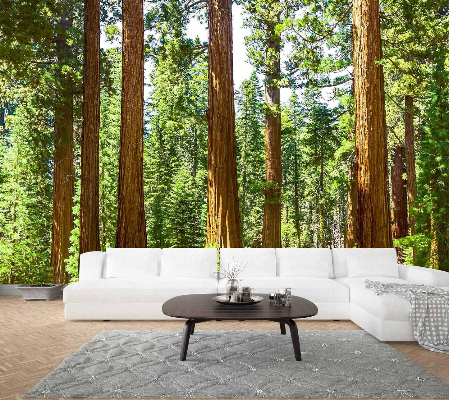 WFBHUA-Redwood Forest Wallpaper Green Woodland Tree Wallpaper for Bedroom Large Art Wall Murals for Living Room Office (Not Peel and Stick)