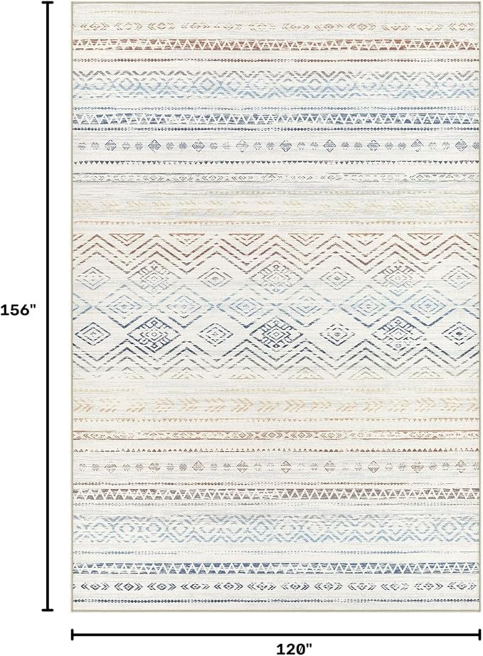 Tortania Area Rug Living Room Rugs- 10x13 Washable Large Soft Neutral Boho Moroccan Bohemian Farmhouse Rug Indoor Floor Carpet for Bedroom Under Dining Table Home Office Decor - Multicolor