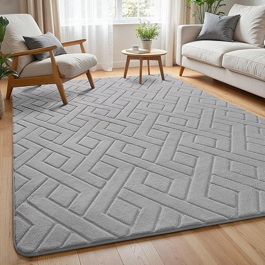 Macgace Ultra Soft Grey Area Rug for Living Room, 5x7 Modern Geometric Shag Rugs with Nonslip Backing for Bedroom, Washable Fuzzy Carpet for Cozy Kids Room Nursery