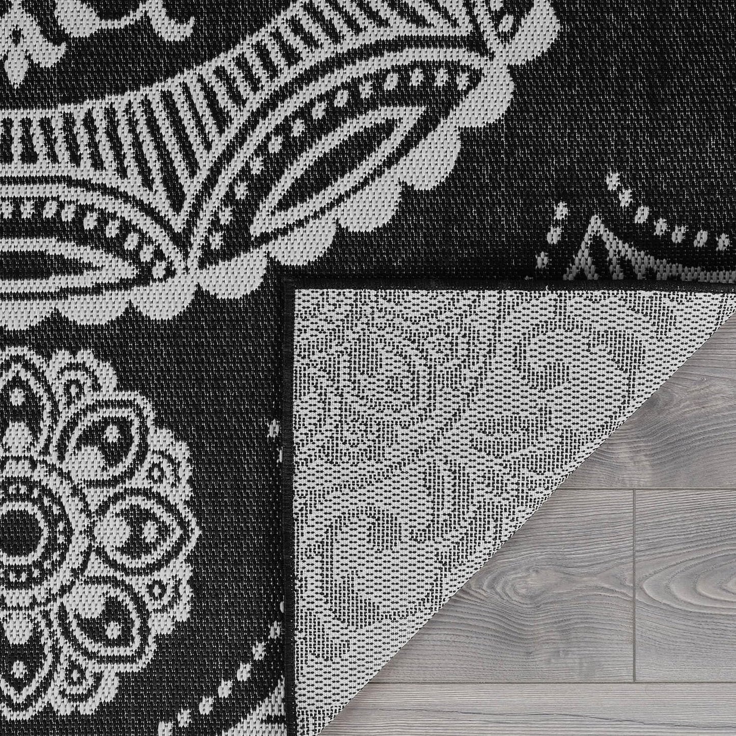 Medallion Outdoor Rug 6x9 Washable Outside Carpet for Indoor Patio Porch Waterproof Easy Cleaning Non Shedding Area Rugs Black 6 x 9