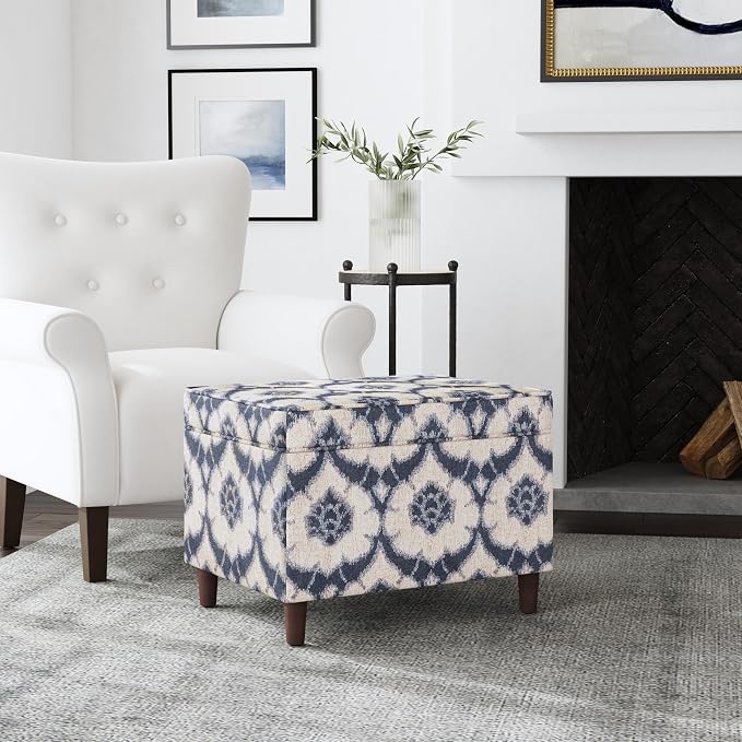 Spatial Order 24" Dinah Collection Storage Ottoman - Blue Medallion Print