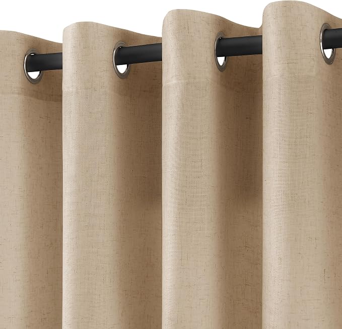 Extra Long Sand Beige Linen Curtains 120 Inches Length for Living Room Grommet Top Semi Sheer Elegant Drapes for Bedroom Light Filtering Neutral Sheer Curtain for Large Window 10FT 52x120, 2 Panel