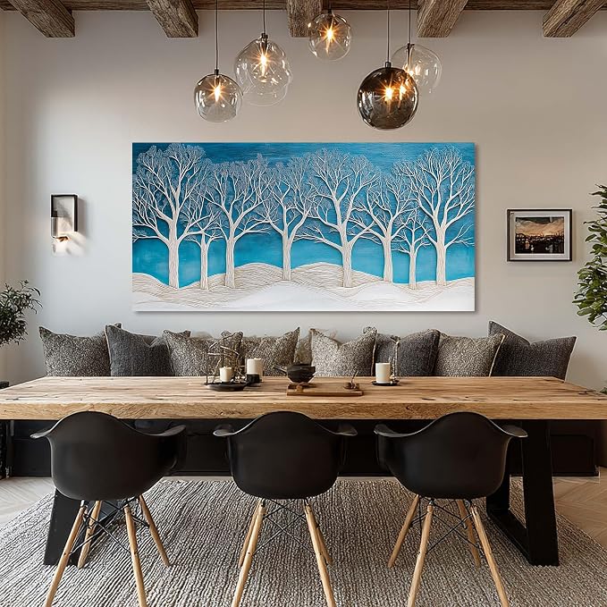 Ggaafet Abstract Forest Wall Art for Living Room Canvas Painting Prints Beautiful Blue Snow Wood Art Deco Modern Artwork Office Bedroom Family Dining Room Decor Extra Large