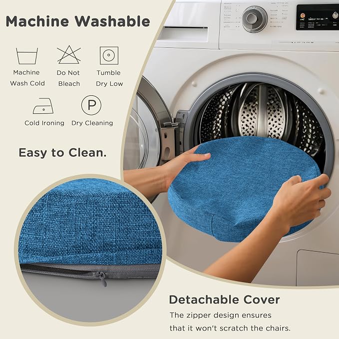 AddGrace 2.5" Thick Non Slip Round Chair Pad Set of 2, 16", Blue | Machine-Washable Cover, Non-Slip, for Kitchen, Dining Room, Office, Floor, Bistro Cafe, for 16" Ottoman, 16" Round Stool