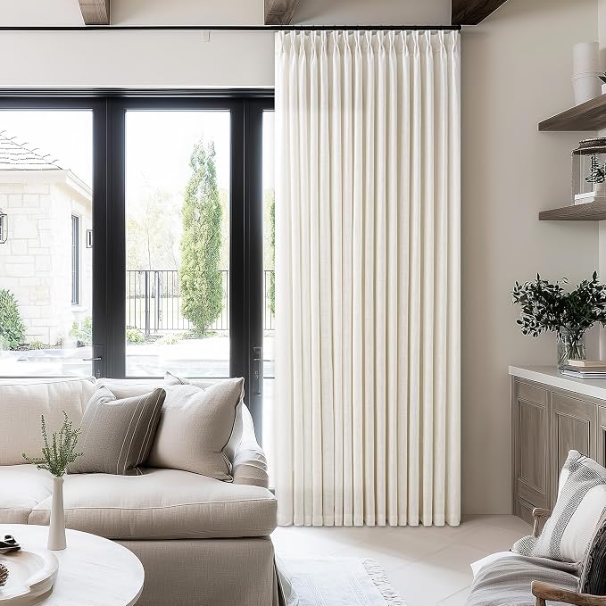 Natural Cream Pinch Pleated Linen Curtains 1 Panel for Living Room Bedroom Memory Training Shaped Semi Sheer Pleat Drapes with Hooks Rings Light Filtering Sliding Door Patio Window Curtain 60x108