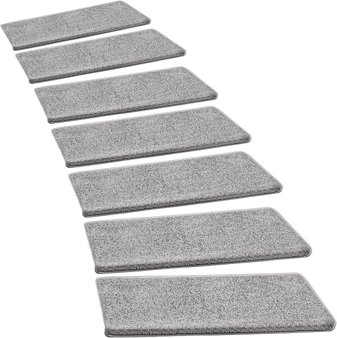 PURE ERA Bullnose Carpet Stair Treads Set Tape Free Non-Slip Indoor Stair Protectors Pet Friendly Rugs Covers Soft Skid Resistant Washable Reusable 9.5" x 30"(7 Pieces,Light Gray)