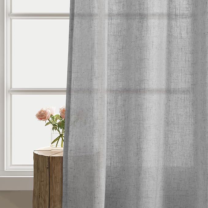 Aersas Light Grey Linen Curtains 84 Inch Length for Living Room Set of 2 Grommet Light Filtering Linen Drapes Modern Farmhouse Ash Dove Heather Gray Semi Sheer Curtain Panels 84 Inches Long
