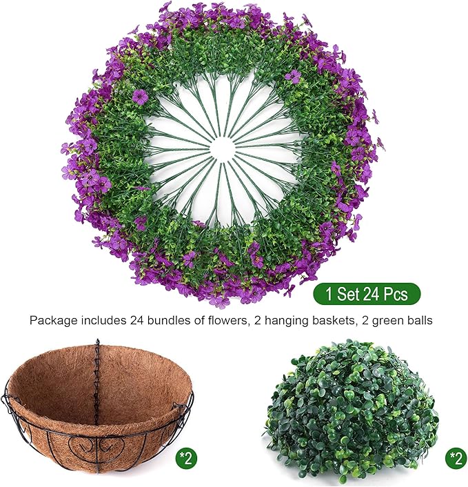 HyeFlora 2 Set Artificial Outdoor Flowers Hanging Basket, Faux Hanging Plants for Outside Spring Decoration, Fake Silk UV Resistant Look Real Daisy for Porch Patio Home Decor