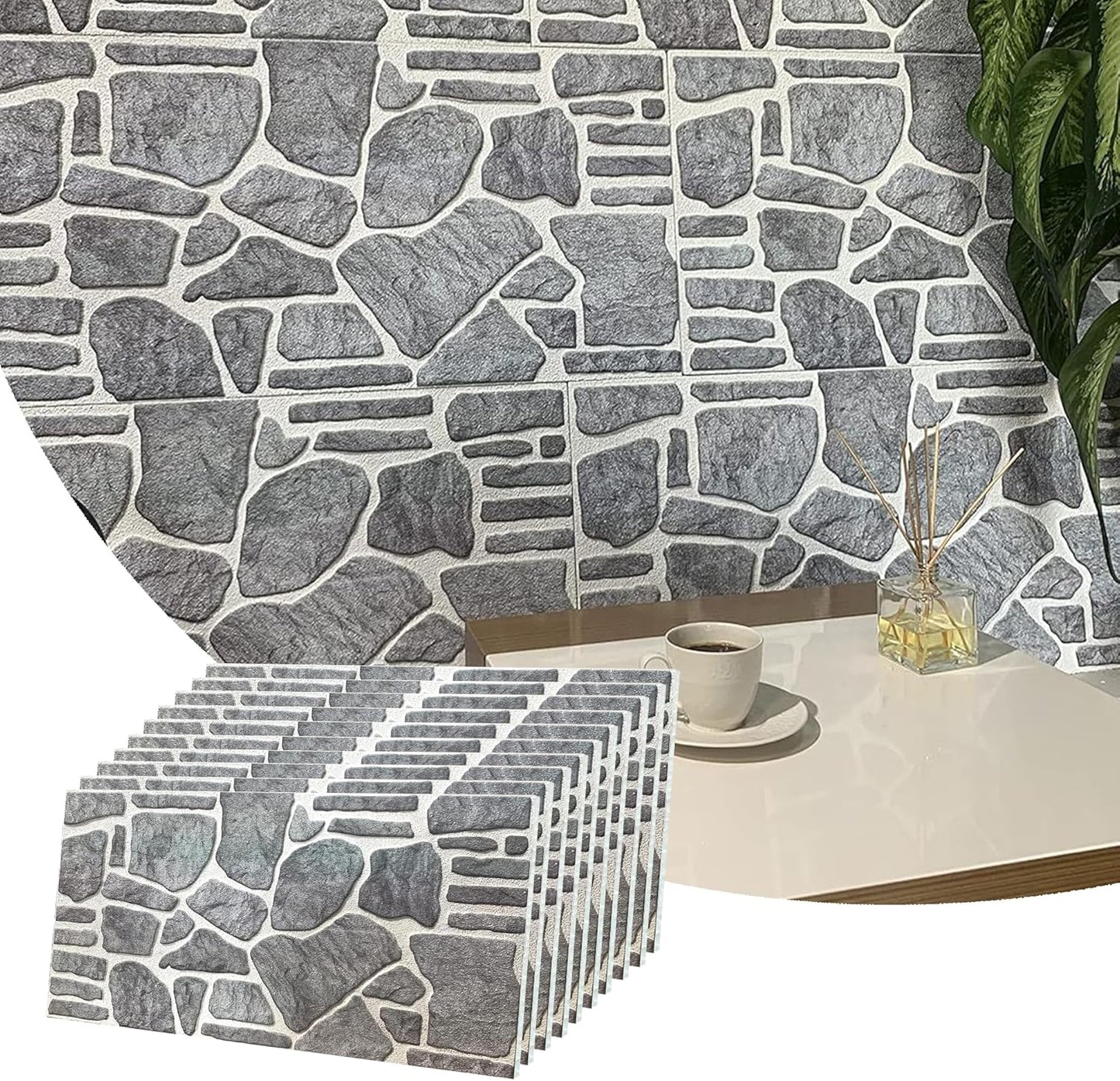 Dundee Deco 3D Wall Panels - Cladding, Bluish Grey White Stone Look Wall Paneling, Styrofoam Facing for Interior and Exterior Applications, DIY, Set of 10, Covers 54 sq ft