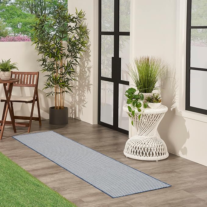 Nourison Home Courtyard Ivory Blue 2'2" x 10' Area Rug - Easy Clean, Non Shedding, Bed Room, Living Room, Dining Room, Kitchen (10' Runner)