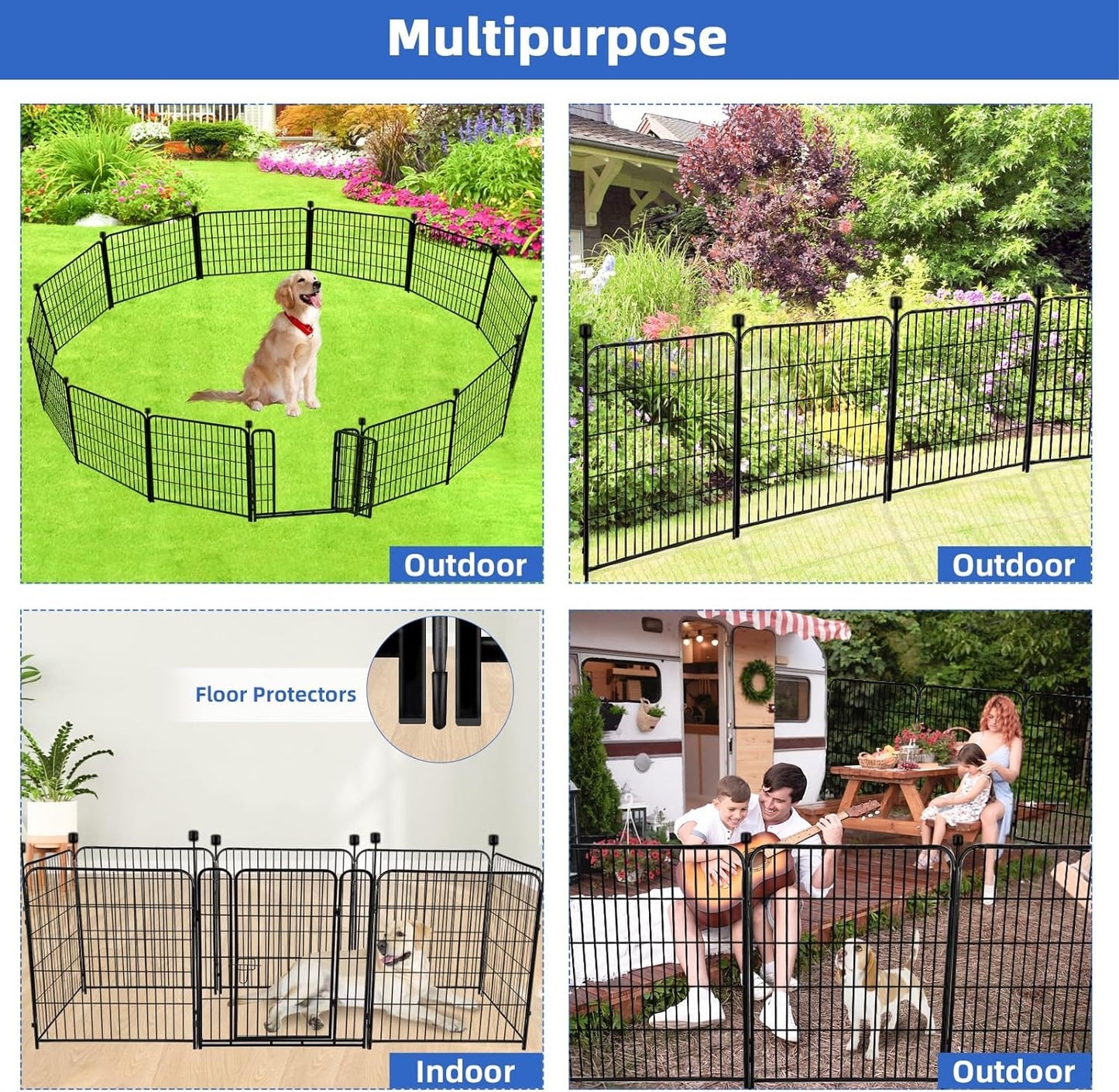 ADAVIN 32 in(H) Garden Fences and Borders,1 Gate+7 Panels Dog Fence Outdoor for Yard, Heavy Duty Iron Metal Animal Barrier Fence, Portable Fence, Flower Garden Fencing,Total 17.7 Ft(L), Black