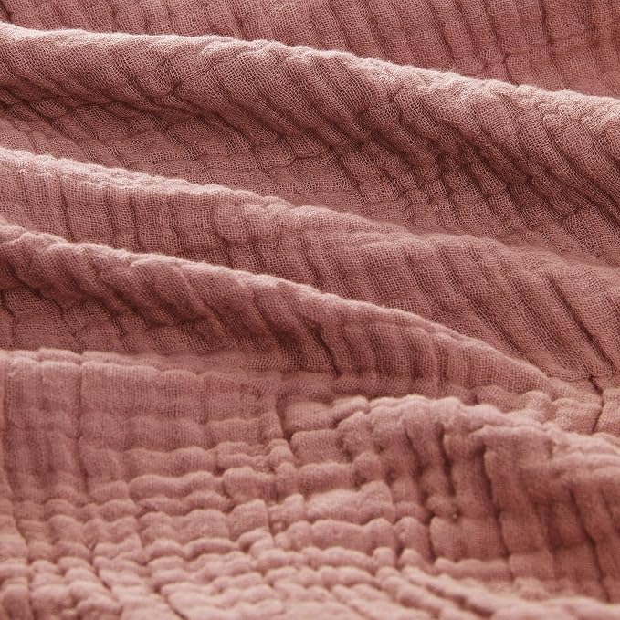 Carriediosa 100% Cotton Muslin Throw Blanket 70" X 80" Twin Size，4-Layers Summer Gauze Throws for Bed Couch，Soft Lightweight Breathable Linen Blankets Bedspread for Adults All Season，Mauve