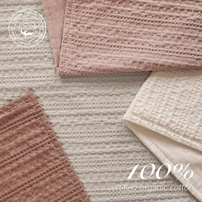 Foindtower Set of 2 Decorative Cotton Waffle Weave Throw Pillow Covers Euro Shams Cushion Covers Accent European Pillowcase for Bed Couch Sofa Bedroom Living Room Home Decor 20×20 Inch Dusty Pink