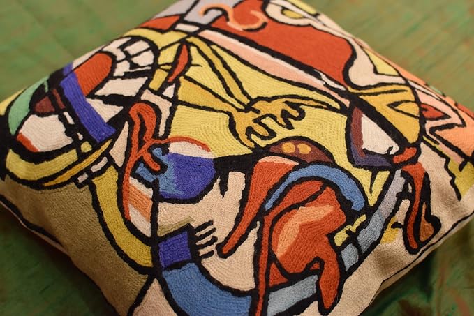 Abstract Pillow Cover by Alfred Gockel Modern Pillowcase Couch Wild Party Musical Cushion Mid Century Throw Pillowsham Modern Chair Cushion Hand Embroidered Wool Size 18x18