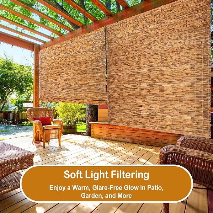 DoubleFill 2 Pcs Bamboo Shades Outdoor Reed Roll Up Blinds 72" W x 72" H Blackout Sunshade Cordless Bamboo Blinds for Home Porch, Patio & Windows Decor Shutters Sunlight Privacy Screen(Carbon Brown)