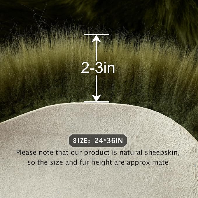 Premium Genuine Sheepskin Area Ruge - Real Wool Fur Shaggy Carpet | Fluffy Soft Natural Lambskin Rug Seat Chair Covers for Couch Sofa Bedroom Living Room(Dark Green,2×3 Feet Sheepskin)