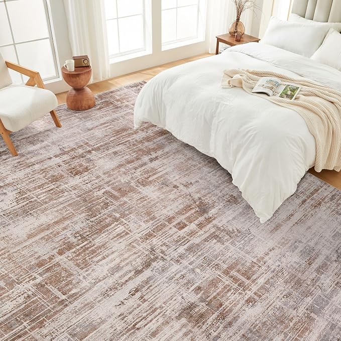 UERMEI 10x14 Washable Area Rug for Living Room: Modern Neutral Abstract Large Soft Low Pile Carpet Non-Slip Pet Kids Friendly Indoor Decor for Bedroom Dining Room Home Office Nursery Blue Brown
