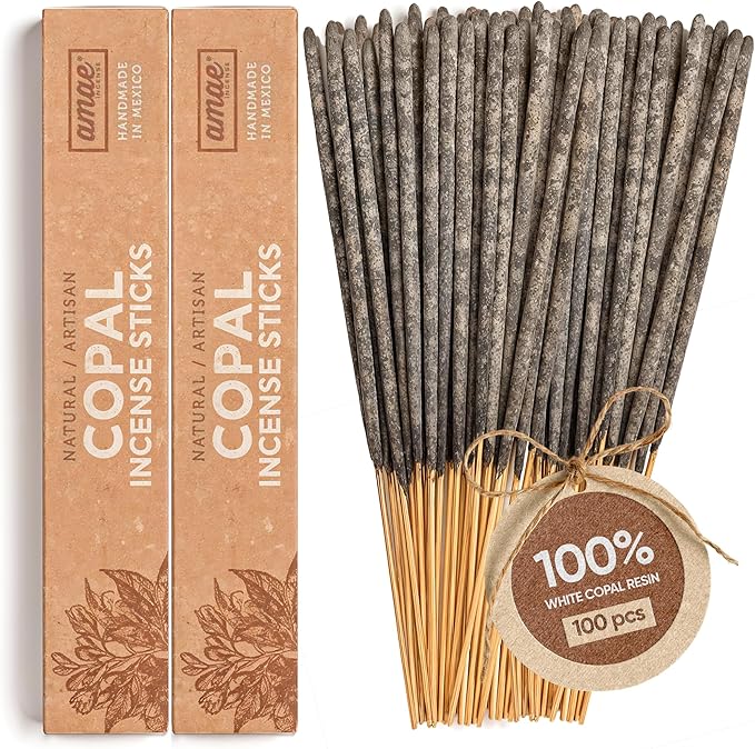 Premium White Copal Incense Sticks - 100% Pure Mayan Resin, Superior Burn Quality, Maximum Fragrance - Thick Coating, Handcrafted in Mexico for Meditation, Yoga, Spiritual Practice - 100 Sticks