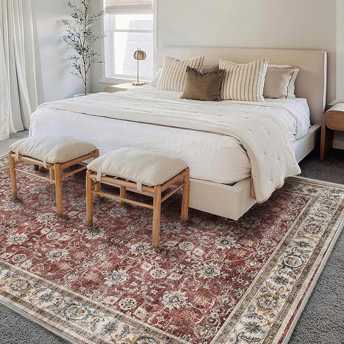 CHAMPLANT Washable Area Rug 8'x10' Boho Design Non-Shedding Non-Slip Easy Care Ideal for High Traffic Areas in Living Room Bedroom Office Coffee Table Kitchen Large Carpet