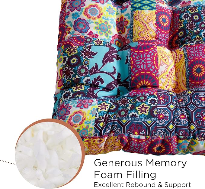 Codi Floor Cushions Seating for Adults and Teens Set of 2, Square Large Boho Pillows for Yoga Living Room Tatami Sitting Home Decor, Memory Foam Added, 22x22 Inch Multi Patchwork