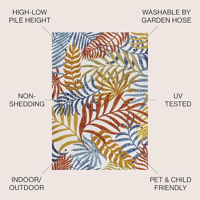 JONATHAN Y Tropics Palm Leaves Indoor Outdoor Area Rug 8X10 Cream/Orange | Ships Rolled, Durable Flat Weave, Lays Flat for Backyard, Patio, Porch, Easy-Cleaning, High Traffic,Pet-Friendly,Non-Shedding