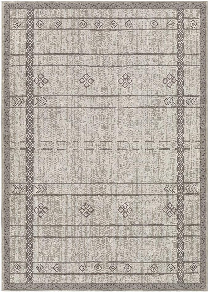 cotiled 6x9 Area Rug Living Room: Washable Boho Rugs with Non Slip Backing Large Soft Indoor Stain Resistant Carpet for Bedroom Farmhouse Dining Room Lightweight Home Decor Grey Brown