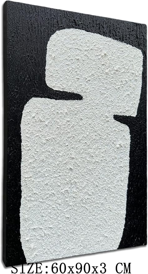 zoinart Hand Painted Textured Wall Art 24x36 Inches Decorative Oil Paintings on Canvas Black and White Abstract Painting Contemporary Art Minimalist Wall Decor