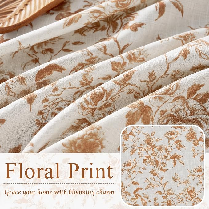 StangH Boho Chocolate Brown Floral Curtains for Nursery, Earthy Tone Peony Print Linen Look Window Drapes, Rustic Mid-Century Modern Light Filtering Privacy Panels, W52 x L84, 2 Panels