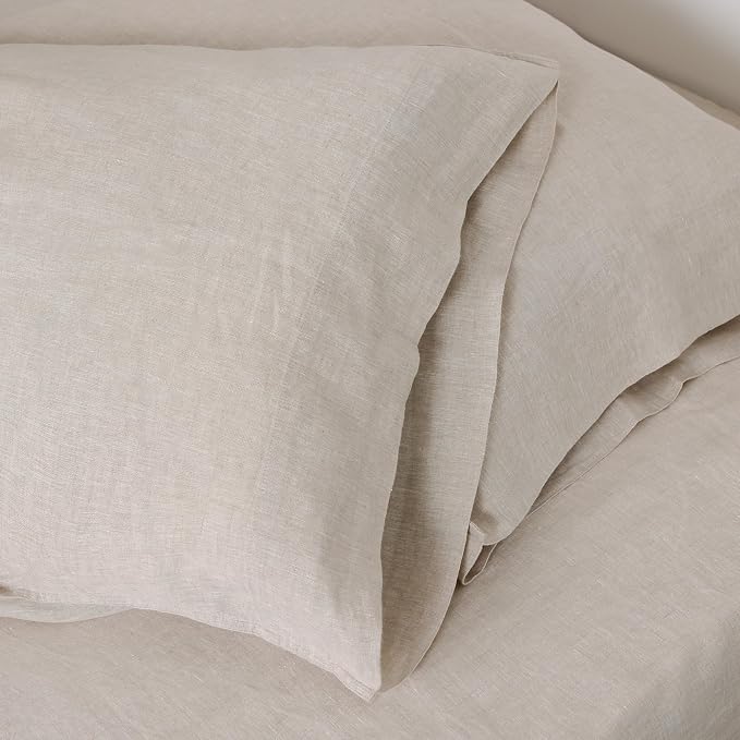 Linen Pillow Cases 100% French Natural Linen Pillowcase Set of 2-Stone Washed Moisture-Absorbing Linen Pillow Shams Queen(Standard) Size(20''x30''),Natural Linen
