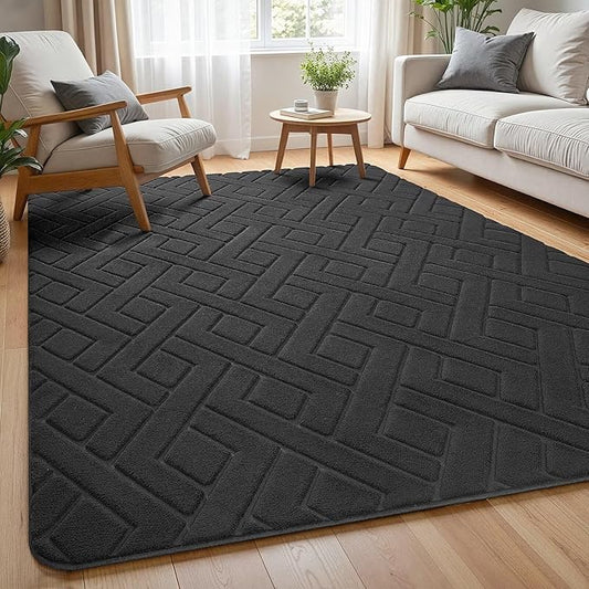 Macgace Ultra Soft Dark Grey Area Rug for Living Room, 5x7 Modern Geometric Shag Rugs with Nonslip Backing for Bedroom, Washable Fuzzy Carpet for Cozy Kids Room Nursery