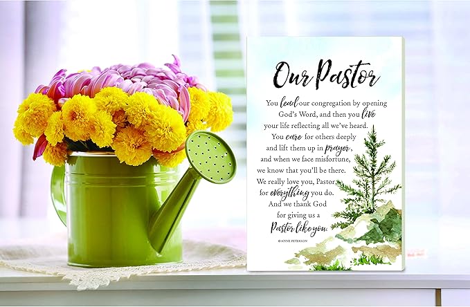 DEXSA Our Pastor Wood Plaque with Inspiring Quotes 6"x9" - Elegant Vertical Frame Wall & Tabletop Decoration | Easel & Hanging Hook | Christian Family Religious Home Decor Saying | Made in the USA
