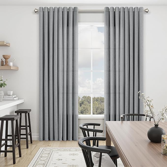 Light Grey Linen Curtains 120 Inches Long 2 Panels Sets for Living Room Grommet Semi Sheer Light Filterinig Bedroom Window Panels Neutral Tone Modern Minimalist Room DecorCurtain Drapes 52x120