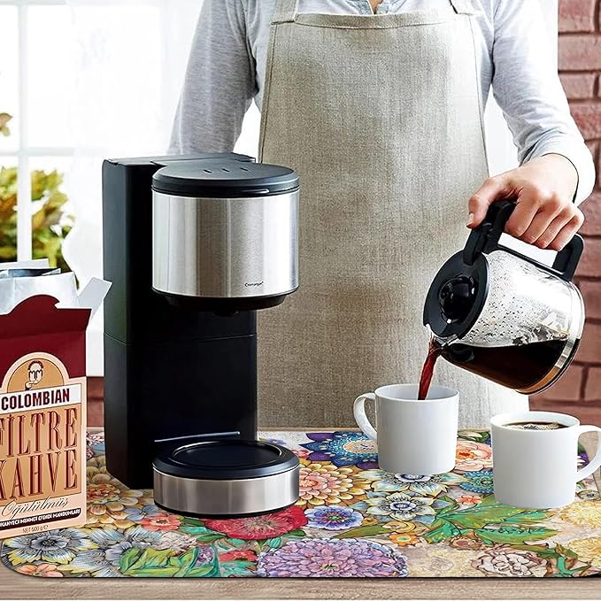 Fun Coffee Mat 19inx12in,Coffee Bar Mat for Countertops,Absorbent Hide Stain Anti-Slip Coffee Bar Accessories Fit Under Coffee Machine Mat,dish Drying Mats for Kitchen