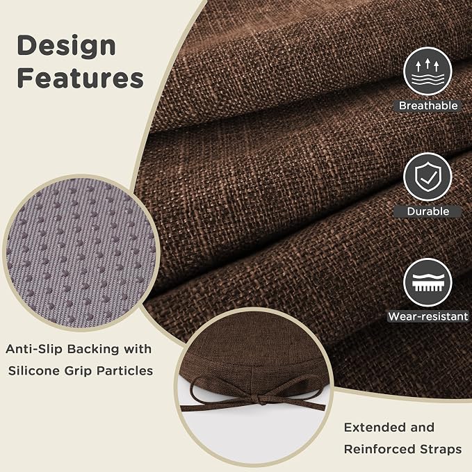 AddGrace Round Bar Stool Cushions with Ties Set of 2 Non Slip Seat Cushions 12x12 Inch Washable Chair Pads Removable Washable Cover Coffee