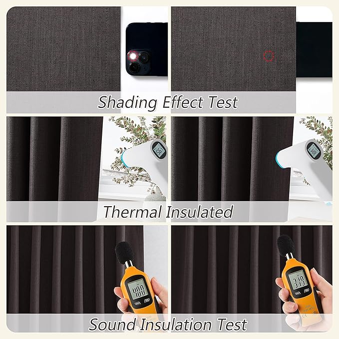 Guken 100% Blackout Curtains 108 Inch Length 2 Panels Set for Living Room Bedroom Back Tab Thermal Insulated Black Out Linen Drapes Room Darkening Cocoa Coffee,52x108