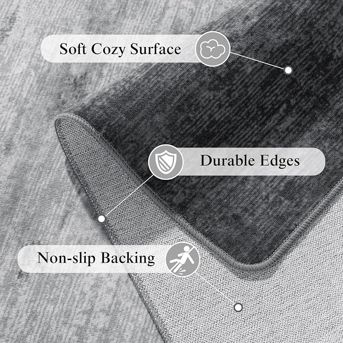 LIANLAM 2x6 Washable Runner Rugs, Gray Stainproof Non-Slip for Hallway | Low pile washable runner rug, stain-resistant & non-slip backing, pet & kids friendly for hallway kitchen bedroom(2x6,Gray)
