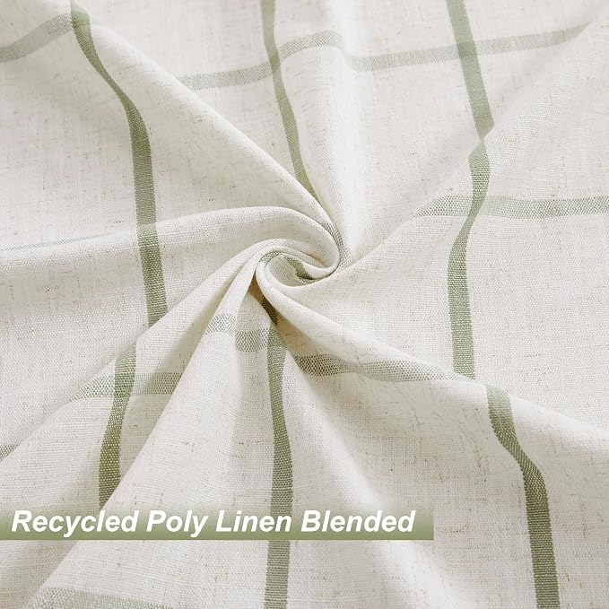Vision Home Sage Green Plaid Linen Pinch Pleated Semi Sheer Curtains Checkered Light Filtering Window Panels 84 inches Long for Living Room Bedroom Rustic Pleat Drapes with Back Tab Hooks 40" Wx84"Lx2