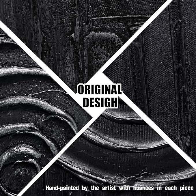 Abstract Oil Painting Wall Art Bedroom Black and Silver Canvas Wall Art for Living Room Circles Pictures Wall Decor for Kitchen Size 20 x 40 Inch