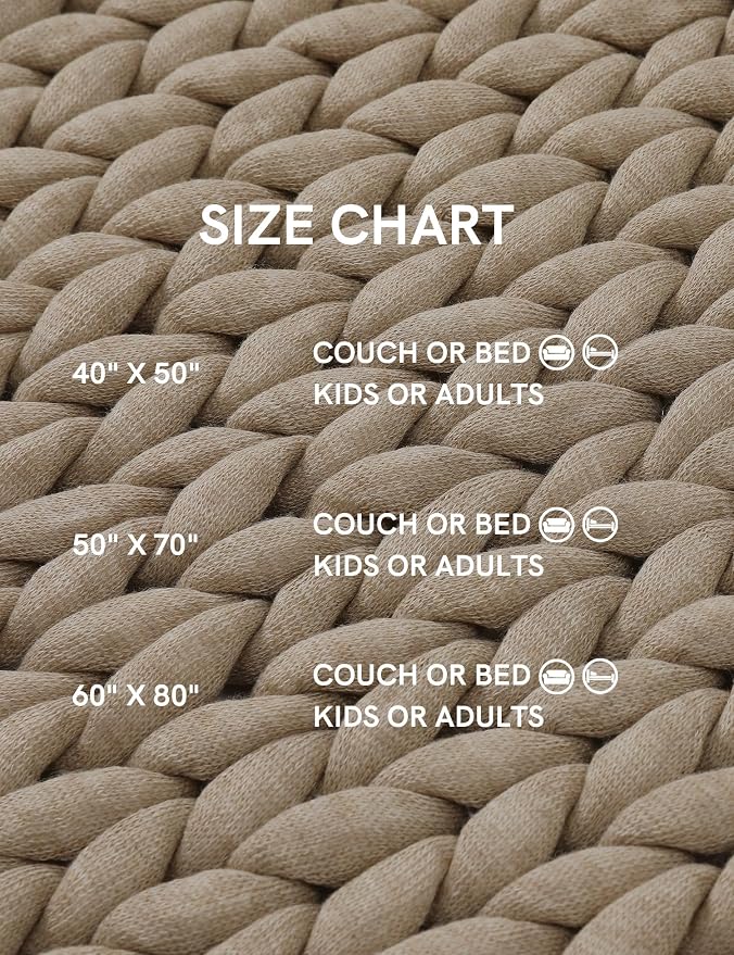 YnM Chunky Throw Blanket, Medium-Weight, Hand Knitted, Skin Friendly, Ventilated and Breathable, Machine Washable, Home Décor Piece for Couch, Sofa and Bed (Beige, 40x50 Inch)