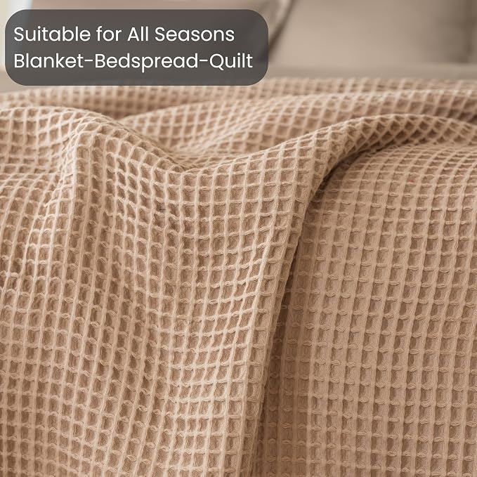 Premium Waffle Throw Blanket Queen XL Size Brown - Luxury, Pure 100% Turkish Cotton, Light & Airy Waffle Weave All-Season Quilt - Decorative Bedspread (Brown, Queen XL 95" x 102" Inch)