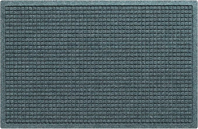 WaterHog Squares Front Door Mat Indoor Outdoor Entrance, Absorbent All-Weather Doormat with Non-Slip Rubber Backing, Dirt & Moisture Trapper, Low Profile, Easy Clean, Made in USA, 23"x35.5" Bluestone