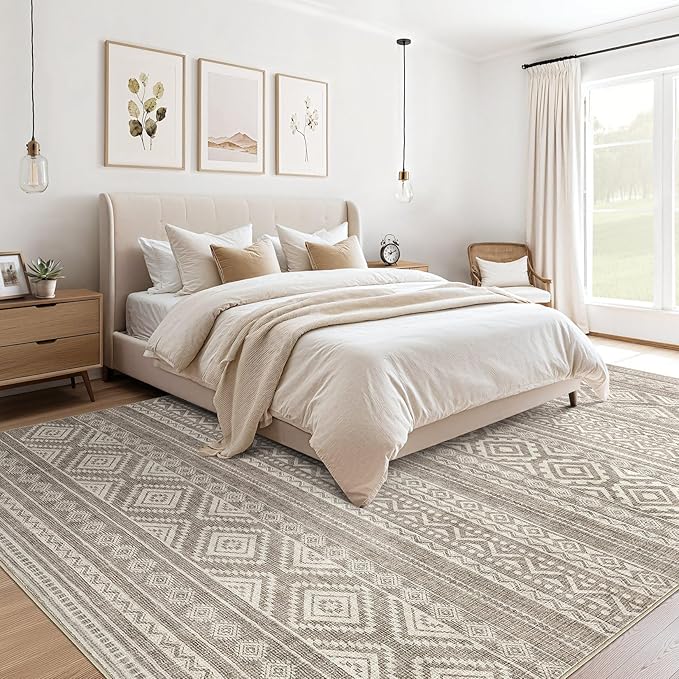 cotiled 9x12 Area Rug Living Room: Washable Boho Rugs with Non Slip Backing Large Soft Indoor Stain Resistant Carpet for Bedroom Farmhouse Dining Room Lightweight Home Decor Coffee Brown
