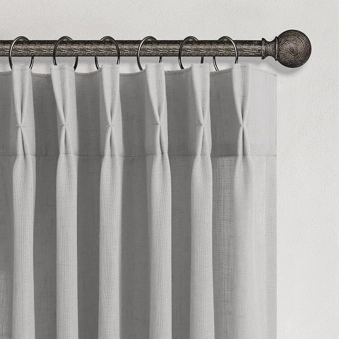 Pinch Pleat 102 Inch Curtains for Living Room Bedroom 2 Panels Back Tab Pleated Long Drapes Semi Sheer Filter Light Grey Linen Curtain for Patio Sliding Door Farmhouse 40x102 Length Silver Dove Gray