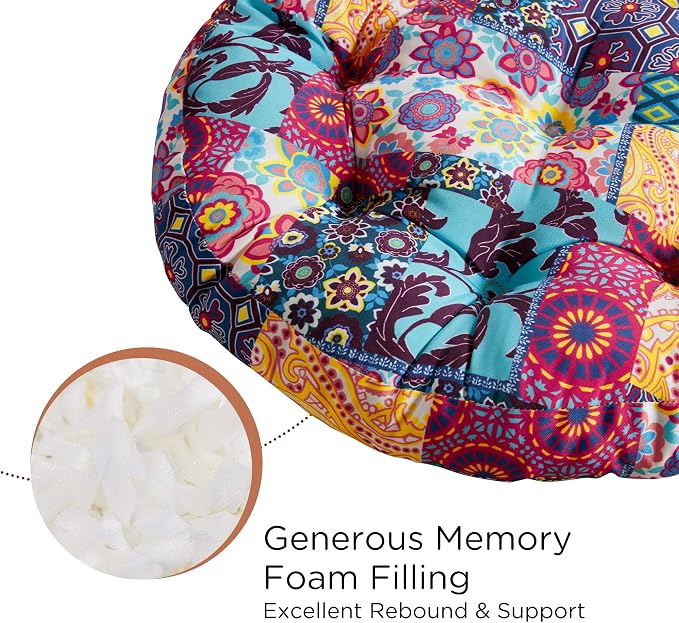 Codi Meditation Floor Pillow Set of 2, Boho Pillows Seating for Adults and Teens, Large Cushion for Yoga Living Room Tatami Sitting, Memory Foam Added, 22x22 Inch, Round Multi Patchwork