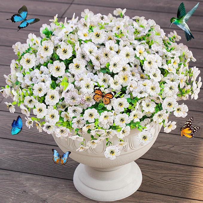 Artificial Flowers for Outdoor Decor, 16 Pack UV-Resistant Fake White Silk Daisy Flowers, Perfect for Spring & Summer Decorating – Front Porch, Patio, Window Boxes, and Potted Plants