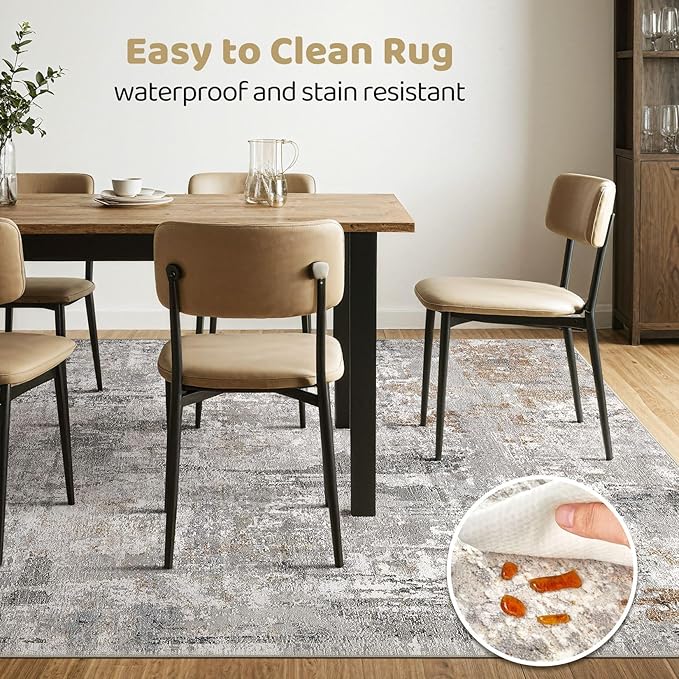 LOONGRUG 9x12 Area Rug Living Room: Washable Large Abstract Soft Stain Resistant Indoor Floor Rugs Non Slip Accent Carpet for Bedroom Nursery Playroom Office Dining Room Dorm Home House- Gray Rust