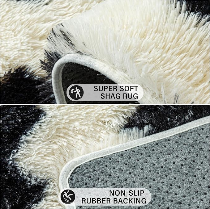 PureCozy Modern Rug 8x10 for Living Room, Black and White Shag Rug Washable Non-Slip Large Area Rug Super Soft Indoor Fuzzy Carpet Fluffy Rugs for Bedroom Home Aesthetic Decor