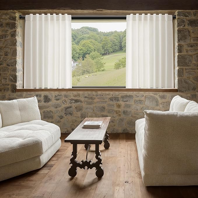 Nanspring Short Linen Curtains Cream Kitchen Back Tab Semi Sheer Curtain Light Filtering Rustic Small Cute Linen Drapes for Living Room, Cafe, Set of 2 Panels, 50 x 54 inches Long, Natural